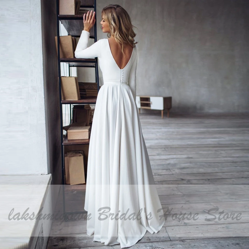 Lakshmigown Chic Boho Wedding Dress Satin V-back Sexy High Low Bridal  A-line Wedding Dresses Long Sleeves 2020 - Wedding Dresses - AliExpress