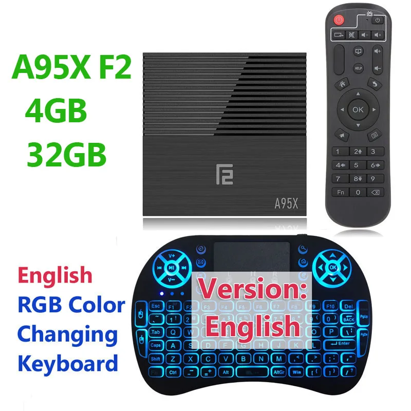 4GB 32GB Set En Смарт ТВ приставка Android 9,0 A95X F2 4 ГБ 32 ГБ 64 Гб Видео медиаплеер телеприставка 4K HD 2,4G Wifi 100M LAN пульт дистанционного управления - Цвет: 4GB 32GB Set En