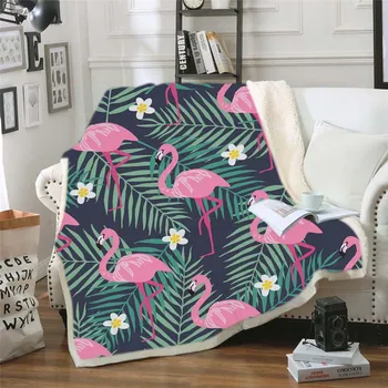 

Square Soft Fluffy Blankets Flamingo Leaves Coral Fleece Fabric Sofa Cover Plush Throw Blanket Bedding Sheet for Couch Home