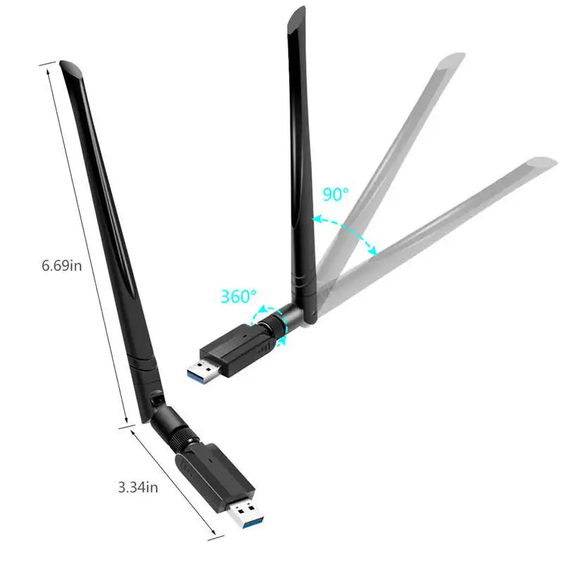 Usb 3,0 Wifi адаптер Ac 1200 Мбит/с 5G/2,4G двухдиапазонный Wifi ключ беспроводной сетевой адаптер с 5Dbi с высоким коэффициентом усиления антенны, поддержка Com