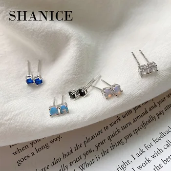 

SHANICE Pure S925 Sterling Silver White/Blue/Pink/Black Fire Opal CZ Crystal Stud Earrings For Women Jewelry Cute Earrings