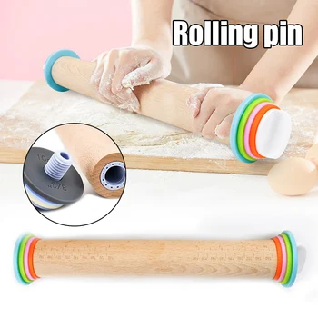 

Professional Kitchen Rolling Pin Non Stick Roller with Removable Thickness Measuring Rings Adjustable Size Guides Roll
