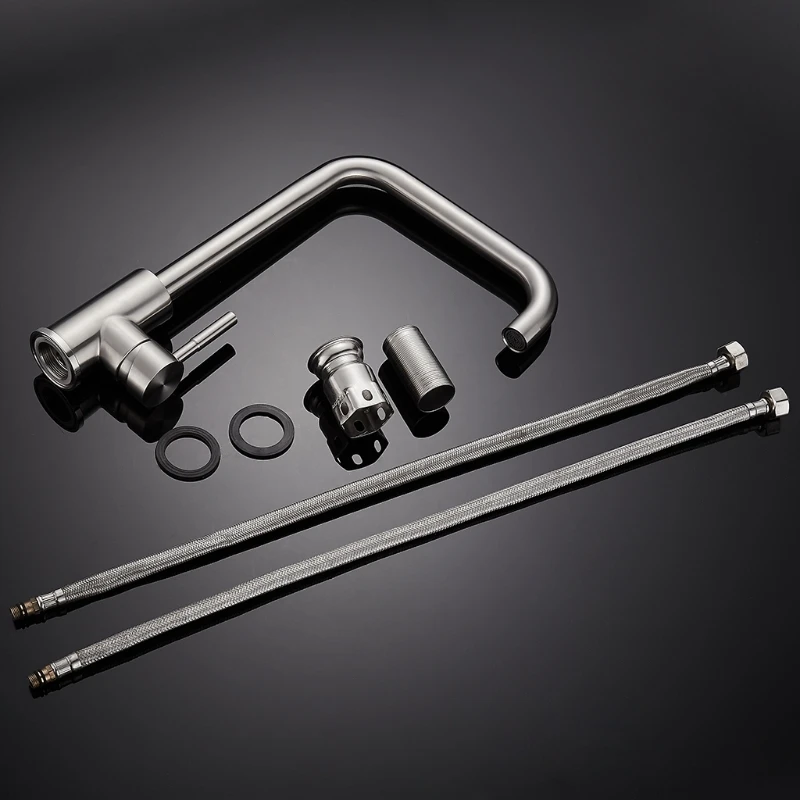 

1 Set New Kitchen Faucet Mixer Tap Sink Stainless Steel Single Handle 360 Degree Rotatable