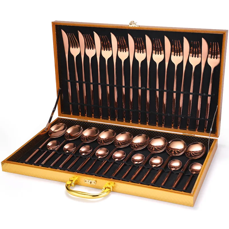 

24pcs Golden Cutleri Fork Spoon Knife Gold Cutlery Stainless Steel Aristocratic Upscale Specular Light Luxury Home Cutlery Set