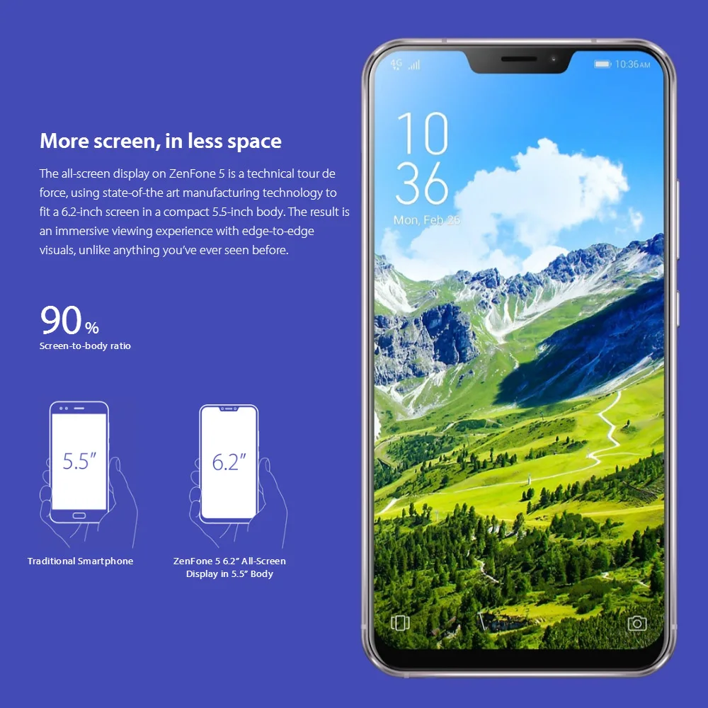 Мобильный телефон ASUS Zenfone 5 ZE620KL 4G с зазубриной 6,2 дюймов 19:9 FHD+ Android 8,0 4 Гб 64 Гб 12 Мп+ 8 Мп NFC 3300 мАч