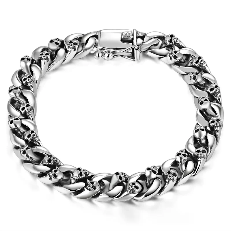 

Cigovo 925 silver bracelet Skull Man Street hip hop fashion man single personality cool student lettering Silver