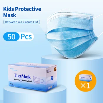 

50pcs 3 Layers Disposable Children Kids Mask Dust Fog Proof Safety Breathable General Protective Mask Kids Respirator Face Masks