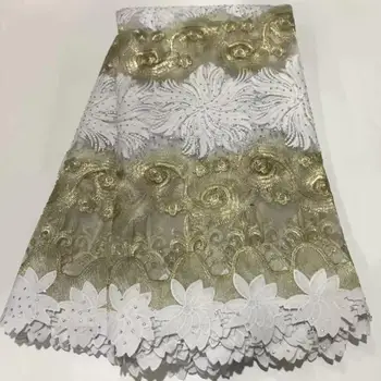 

WHITE New High Quality 2020 tulle Beaded French Nigerian Lace Fabrics Stones Embroidered Guipure lace Bridal African Lace Fabric