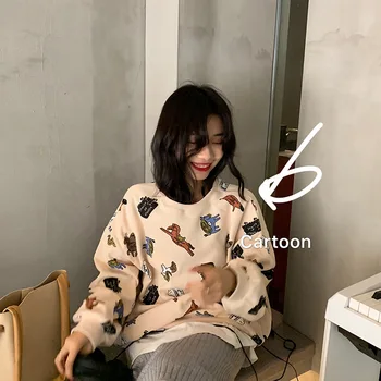 

Interesting pattern printing round leader sleeve guard woman 2019 autumn and winter Korean version loose casual coat