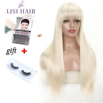 LISI HAIR Blonde Long Straight Wig With Bangs Synthetic Hair Wigs Bang With Wig For Woman Black Brown Heat Resistant Wigs 4