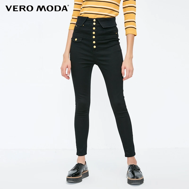 Vero Moda Новые поступления уличный стиль Высокая талия декоративные пуговицы укороченные джинсы | 318349578