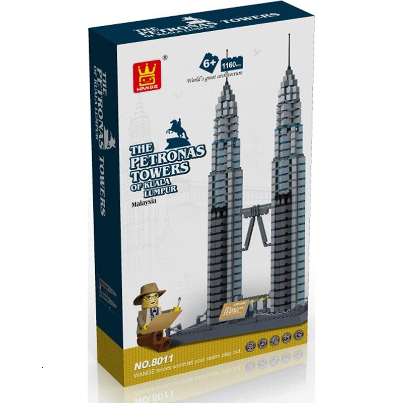 Wange 8011, новинка, знаменитая архитектурная серия, башня Petronas, Kuala Lampur, 3D модель, строительные блоки, Классические игрушки для детей