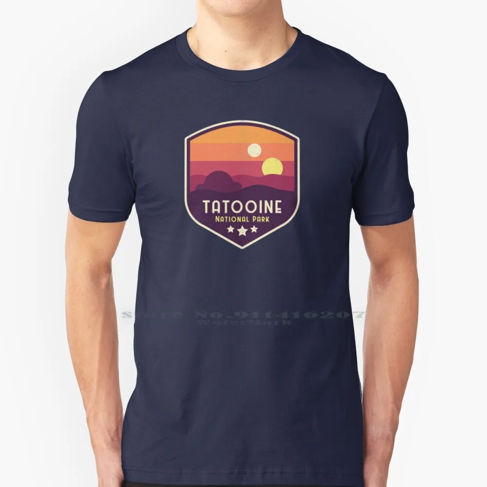 Tatooine National Park Emblem T Shirt 100% Puro Cotone Tatooine Sci Fi Jedi Skywalker Luke Travel C3Po National Park Geek