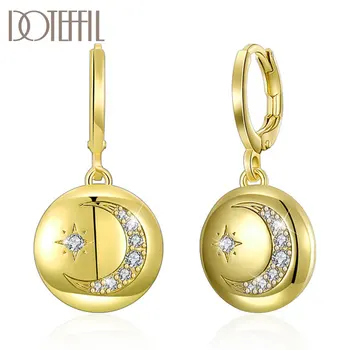 

DOTEFFIL 925 Sterling Silver Stars And Moon AAA Zircon 18K Gold Earrings For Women Jewelry Fashion Jewelry Wedding Party Gift
