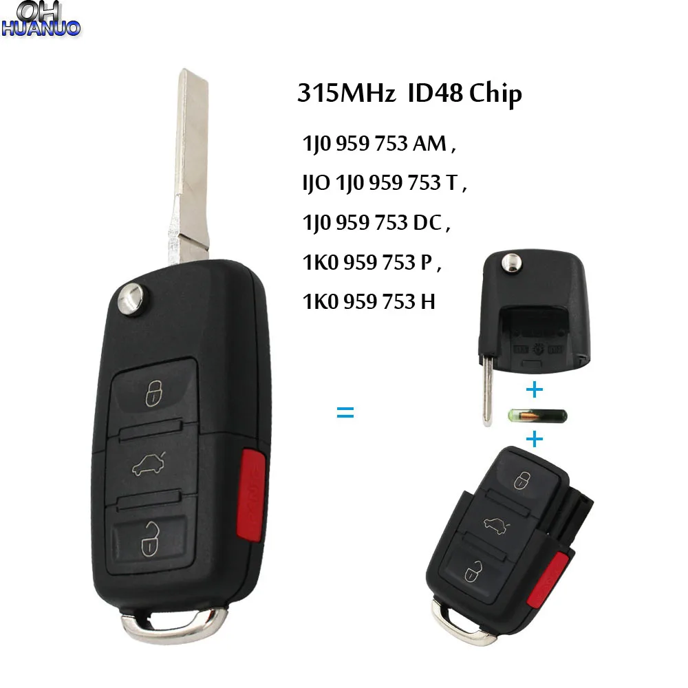 3 1 4 Button Folding Remote Key 315 Mhz With Id48 Chip For Vw Passat Rabbit Golf Cc Key Key Key With Chipkey Remote Aliexpress