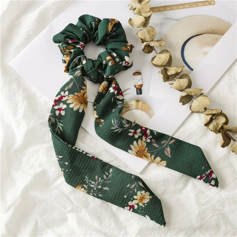 Autumn / winter 2020 fashion temperament elastic printed ribbon girl ponytail ribbon headdress accessories head scarf bandana Hair Accessories