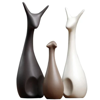 

3 Pcs Deer Family Modern Fashion Ceramic Statues Home Decoration Ornament Figures Animal Ornament Wedding Gifts
