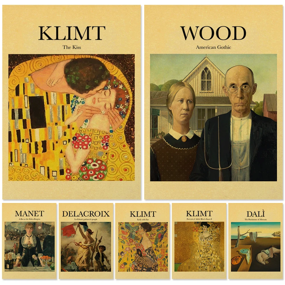 Винтажные постеры Klimt The Kiss Manet Dali из крафт-бумаги с классической известной