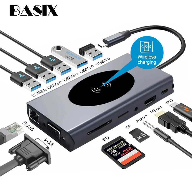Док станция USB C HDMI RJ45 VGA AUX PD Hub для ноутбука Macbook Pro с разъемом наушников 3 5 мм Тип