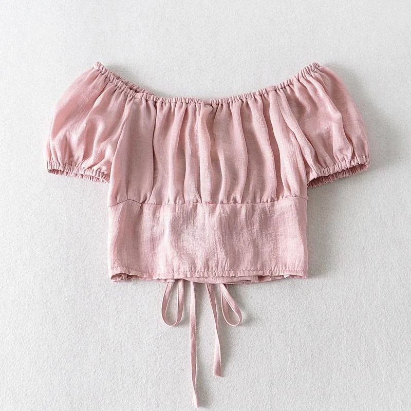 Blusa ajustada para mujer, corto de verano 2020, nueva moda, Blusa de manga corta, pulóver, camisa moderna para chica, blusas cuello barco con cordones|Blusas y camisas| - AliExpress