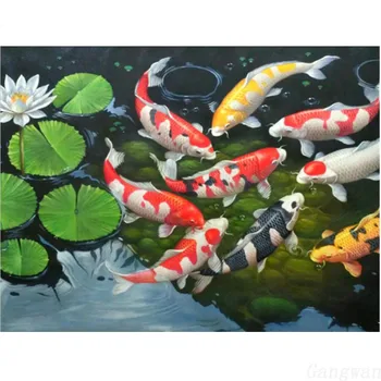 

Painting Fish Koi Lotu FlowerFull Round Drill DIY Diamond 5D Embroidery Cross Stitch Picture Landscape Wall Art Home Decor Gift