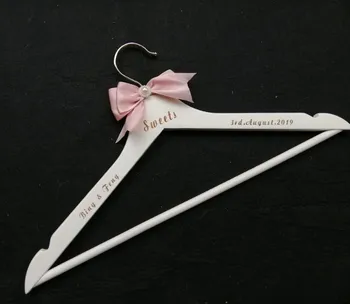 

Personalized Wedding Hanger, Engrave Name Wood Hanger, Wedding Bridal Bridesmaid Hanger With Bow