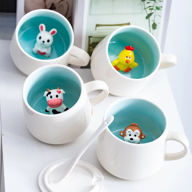 400ML Ceramic Mug Creative 3D Three-dimensional Cute Animal Milk Coffee Breakfast Tea Cup Cartoon Single Office Supplies Gift | Дом и сад