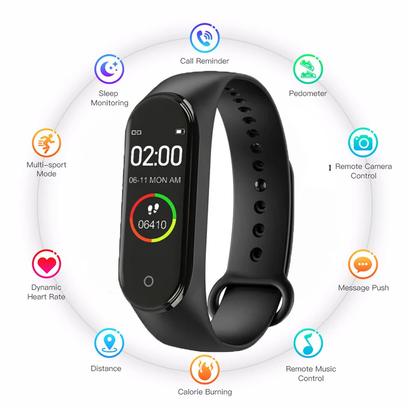 

LED screen Fashion Sports Smart M4 New Watch Men And Women Heart Rate Blood Pressure Monitor Multifunctional Health Bracelet