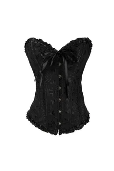 

Sexy Corselet Women Plus size Satin Over bust Embroidered Corset Bustier Top with G-string Set Lingerie waist training Black 6XL