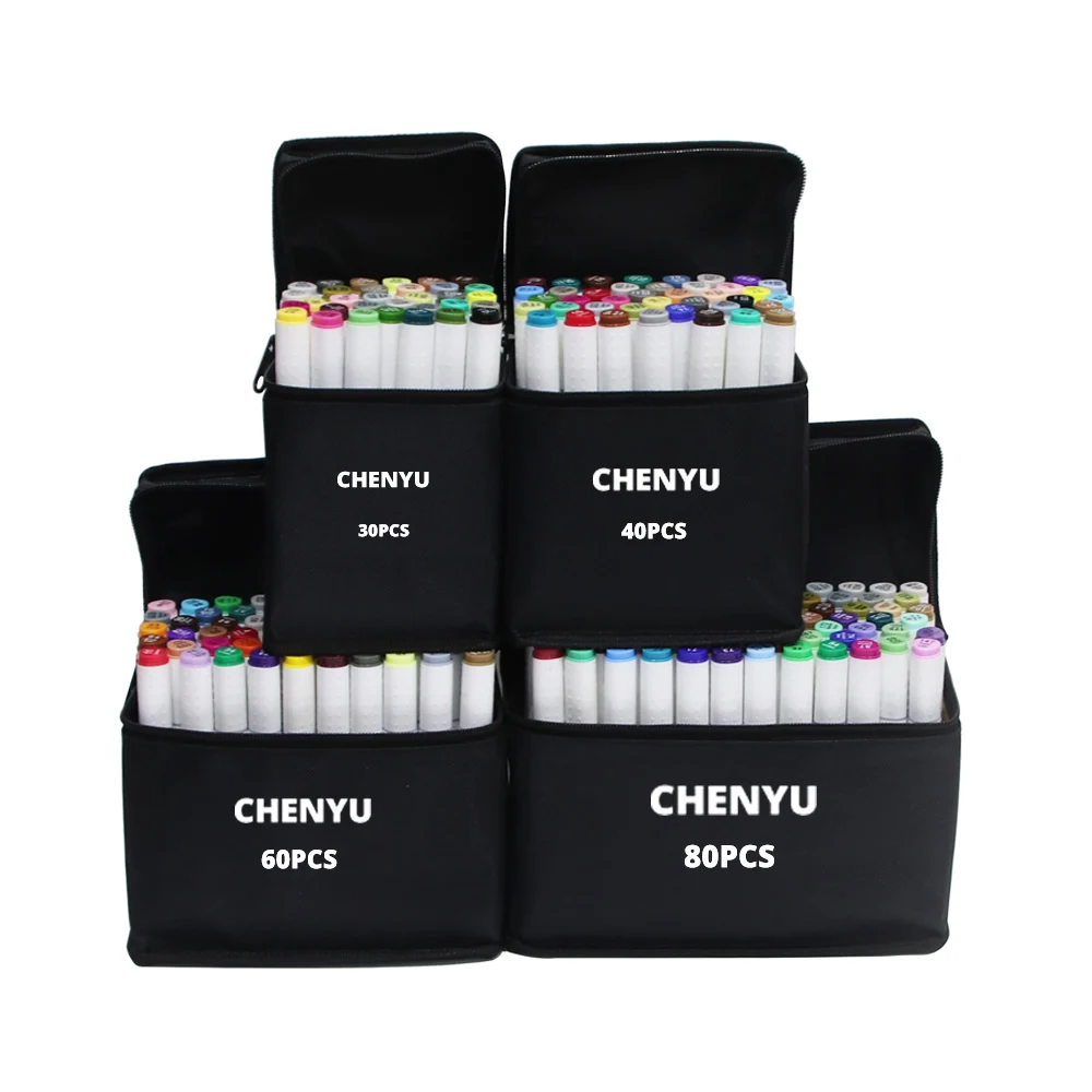 

CHENYU 30/40/60/80Pcs Alcohol markers Manga Drawing Markers Pen Alcohol Based Non Toxic Sketch Oily Twin Brush Pen Art Supplies