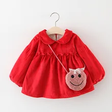 Осенне-зимние детские платья с принтом и сумочкой оптом