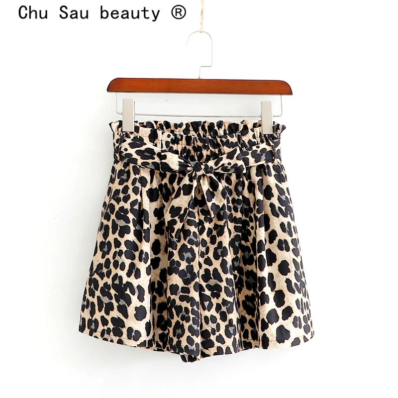 

Chu Sau beauty Sexy&Club Chic Leopard Printed Short Pant Women Casual Bow Sashes Loose Comfortab Shorts Moda Mujer pantalones