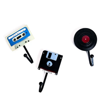 

American Retro Tape Disk Record Style Iron Hook Creative Wall Decoration Door Art Coat Hook 3 Piece Set