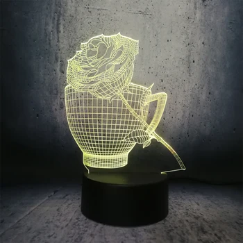 

Cup and rose shape LED Lamp valentines day present romantic gifts desk lava display 3D lighting bulb exhibition flower table cup