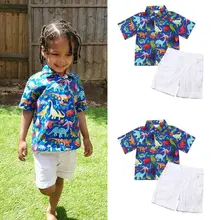 Pudcoco/ г. Летние топы для новорожденных мальчиков и девочек с рисунком динозавра и цветочным принтом, рубашки белые короткие штаны, комплекты джентльменский комплект