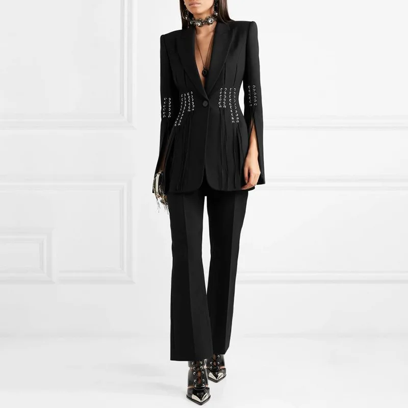 

Casual Black Series Small Suit Women's 2019 Autumn New Style Versatile Slim Fit Corset Slit Long Sleeve Lace-up Coat Women's
