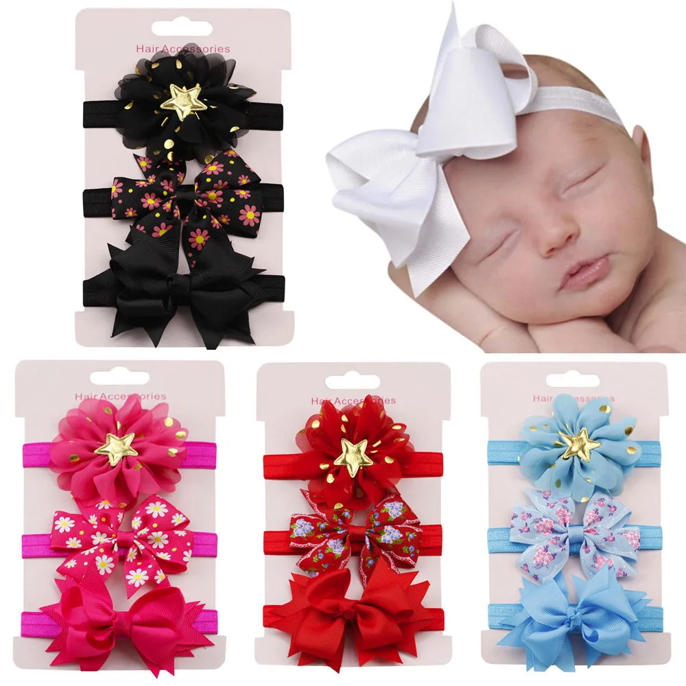 

3Pcs Toddler Kids Elastic Floral Headband Hair Girls baby Bowknot Hairband Set baby headband hair accessories bandeau fille NEW