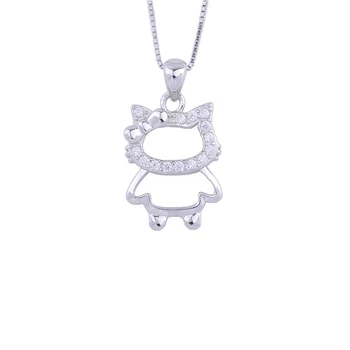 

Elegant Bowknot Kitty Cat Necklace For Women 925 Sterling Silver CZ Cartoon Girl Kids Pendant Party Fashion Jewelry