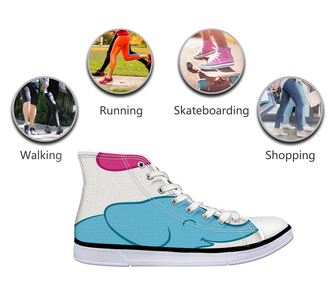 WHEREISART/Женская парусиновая обувь цвет синий слон любовь детская высокая флэтс