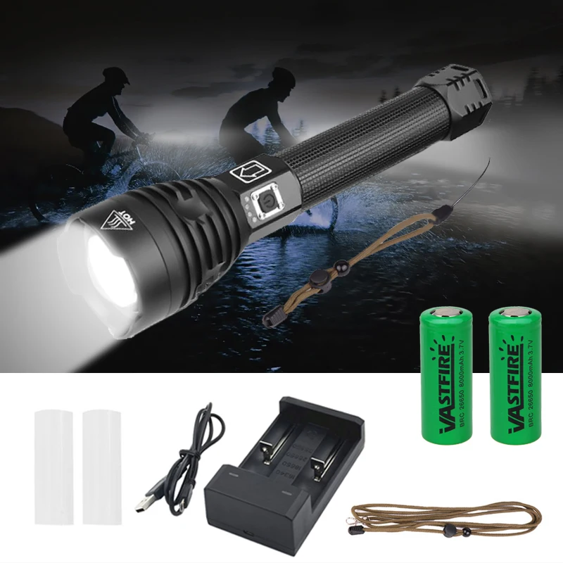 XHP90 2500 люменов водонепроницаемый масштабируемый светодиодный светильник-вспышка USB перезаряжаемый тактический походный охотничий фонарь светильник+ 2*26650+ USB зарядное устройство