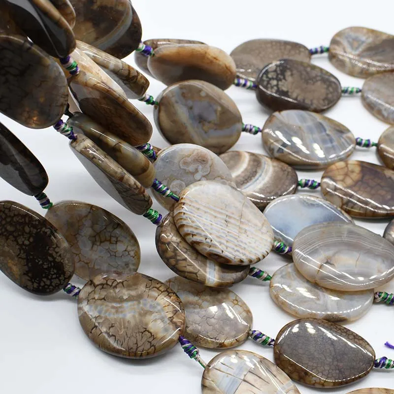 2strands/lot Natural Faceted Cracked Smooth irregular oval beads agate stone For DIY Necklace  Jewelry Making 15