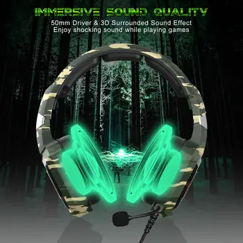 

Newmsnr Camouflage Gaming Headphones LED Light HD Stereo Deep Bass Gaming Headset with Mic for PC Gamer Laptop PS4 New X-BOX