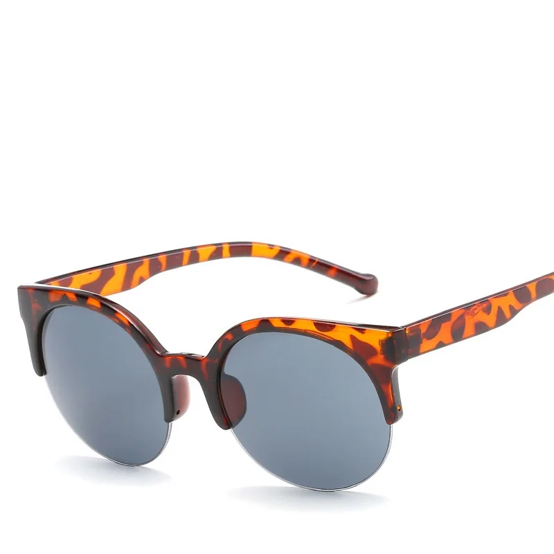 Leopard Gray Винтажные полуметаллические солнцезащитные очки для мужчин и женщин, модные круглые черные солнцезащитные очки для женщин, брендовые дизайнерские солнцезащитные очки, UV400 - Цвет линз: Leopard Gray