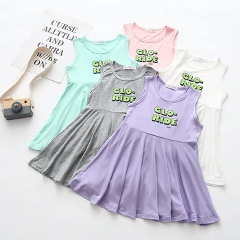 

Green Letter Printing 2020 Summer Girls Sleeveless Dress Wholesale Children's Clothing