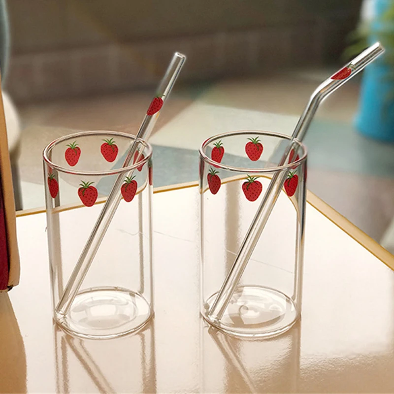 300ML Strawberry Cute Nordic Glass Cup Creative Transparent Wate