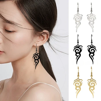 

Skyrim Tribal Flame Totem Gothic Drop Earrings Stainless Steel Black Golden Ester Island Dangle Earring Jewelry for Women Girls