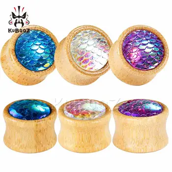 

2PCS New Wooden Fish Scales Ear Plugs Expanders Stretcher Piercing Tunnels Hollow Stud Fashion Gift Flesh Jewelry For Men Women