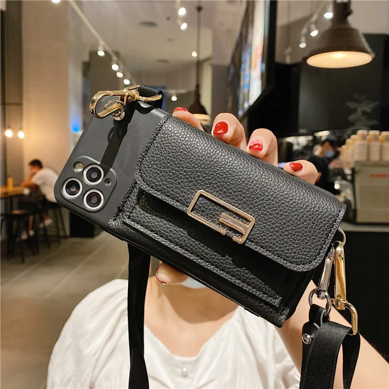 Retro classic leather wallet chain Lanyard soft Phone Case For iPhone 12 11 Pro XS Max XR X 6 7 8 plus for samsung S8 S9 S10 A51