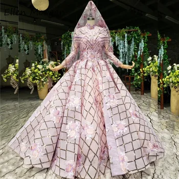 

Saudi Arabian Muslim Glitter Evening Dressses 2020 Long Ball Gowns Vintage High Neck Long Sleeves Beads Formal Events Gowns