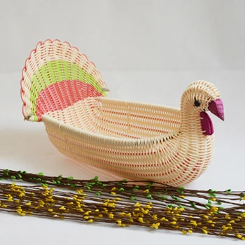 

Handmade Rattan Basket Household Hand-Woven Vegetable Food Storage Basket Elephant Squirrel Food Bread Camping Picnic Storage